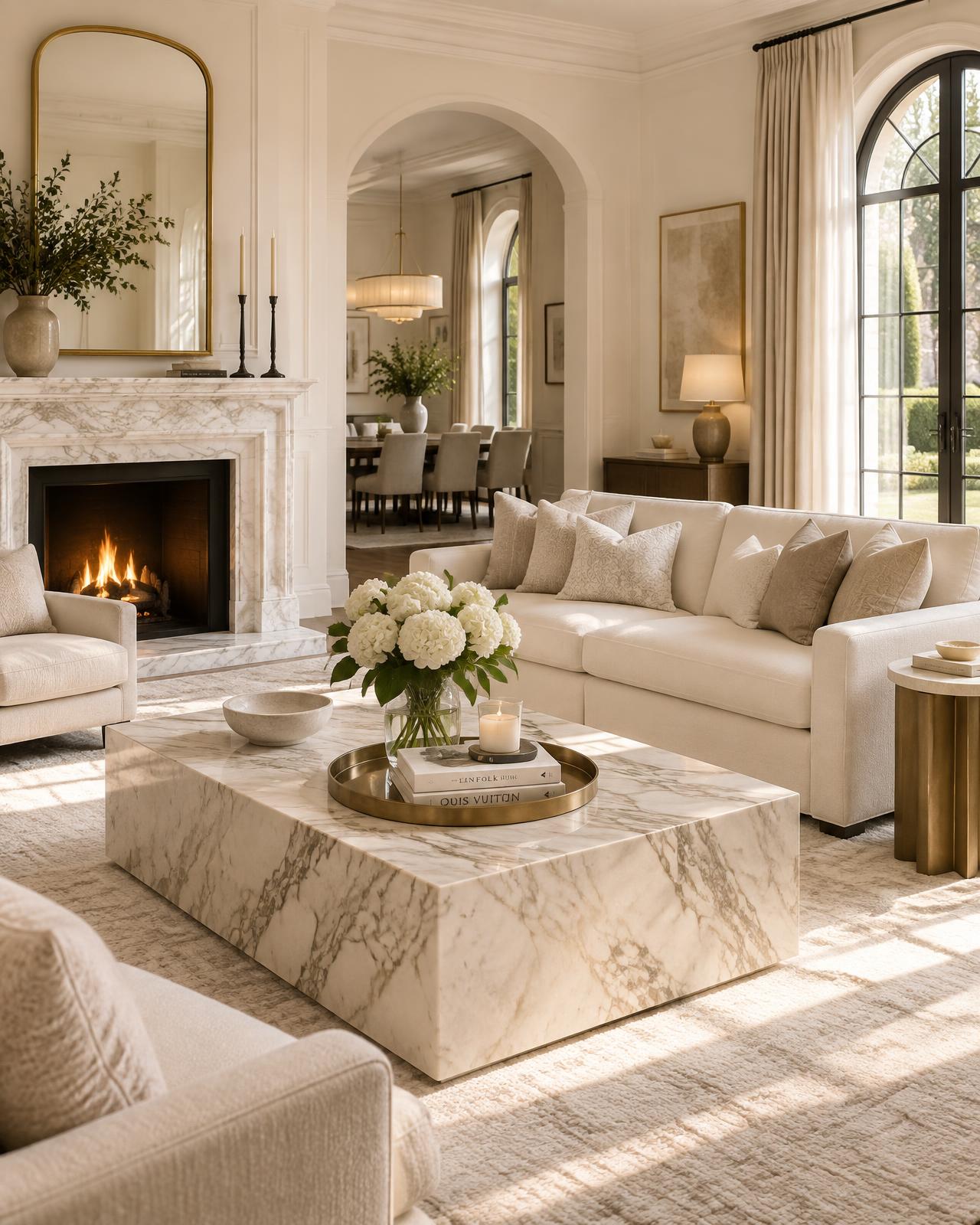 Bright, immaculate living room cleaned by Summit Luxury Clean Services